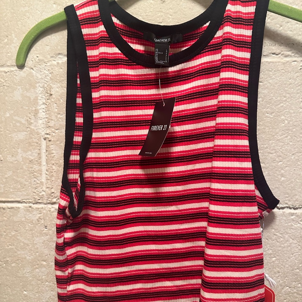 Forever 21 Red and Black Striped Women's Tank Top